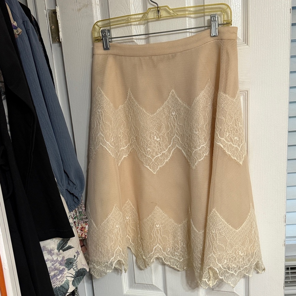English Factory Cream A-Line Skirt with Lace Insets